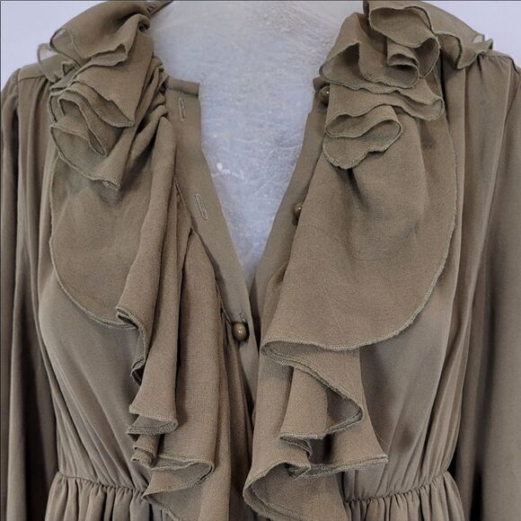 Alice + Olivia To Work! Olive Green Ruffle Front Dress - Picture 2 of 11